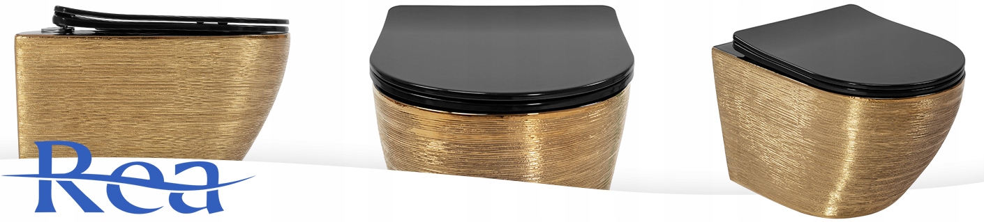 MISA WC PODWIESZANA CARLO FLAT MINI CZARNA ZŁOTA SZCZOTKOWANA Poziom odpływu poziomy