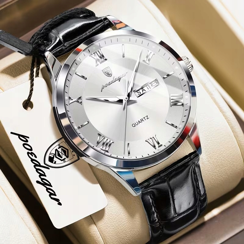 Zegarek męski kwarcowy Poedagar wodoodporny 3ATM EU-978 Sl Wh L srebrny