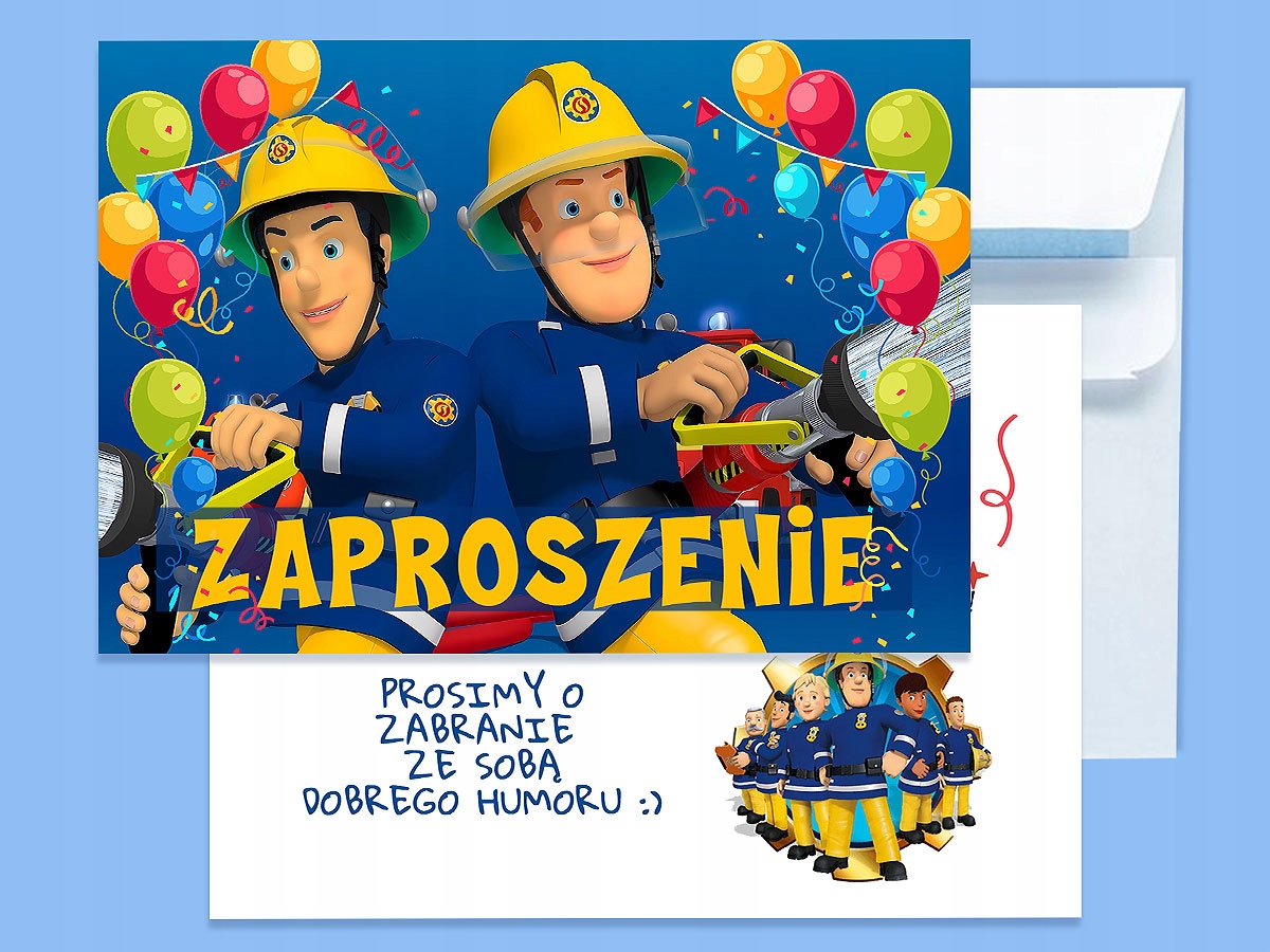 ZAPROSZENIE STRAŻAK SAM NA URODZINY DZIECKA + KOPERTA GRATIS Typ znaczek