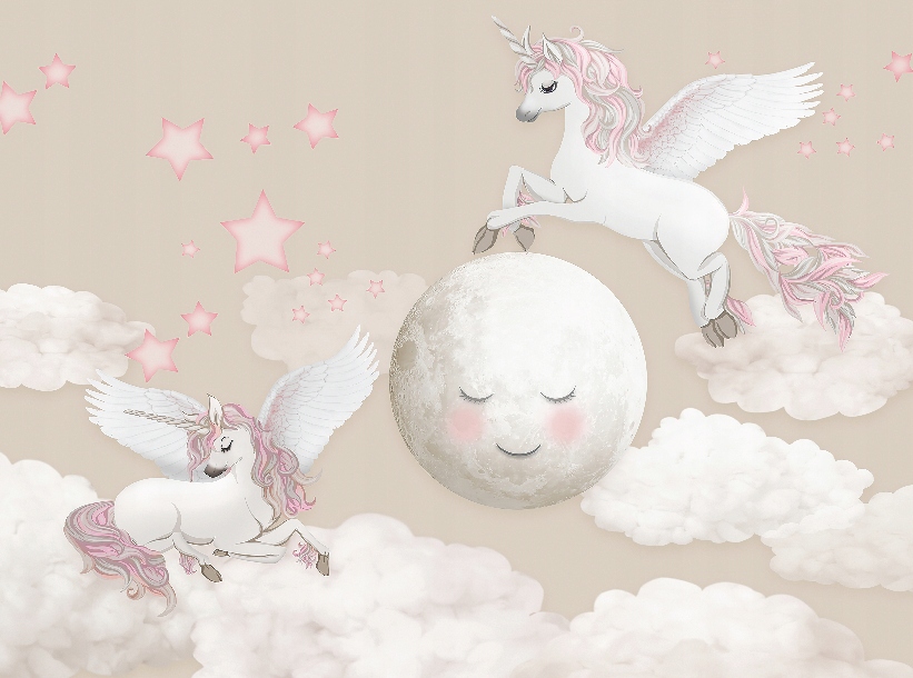 Fototapeta Jednorožce a Mesiac pre deti 350 x 260 cm vliesová 230 g