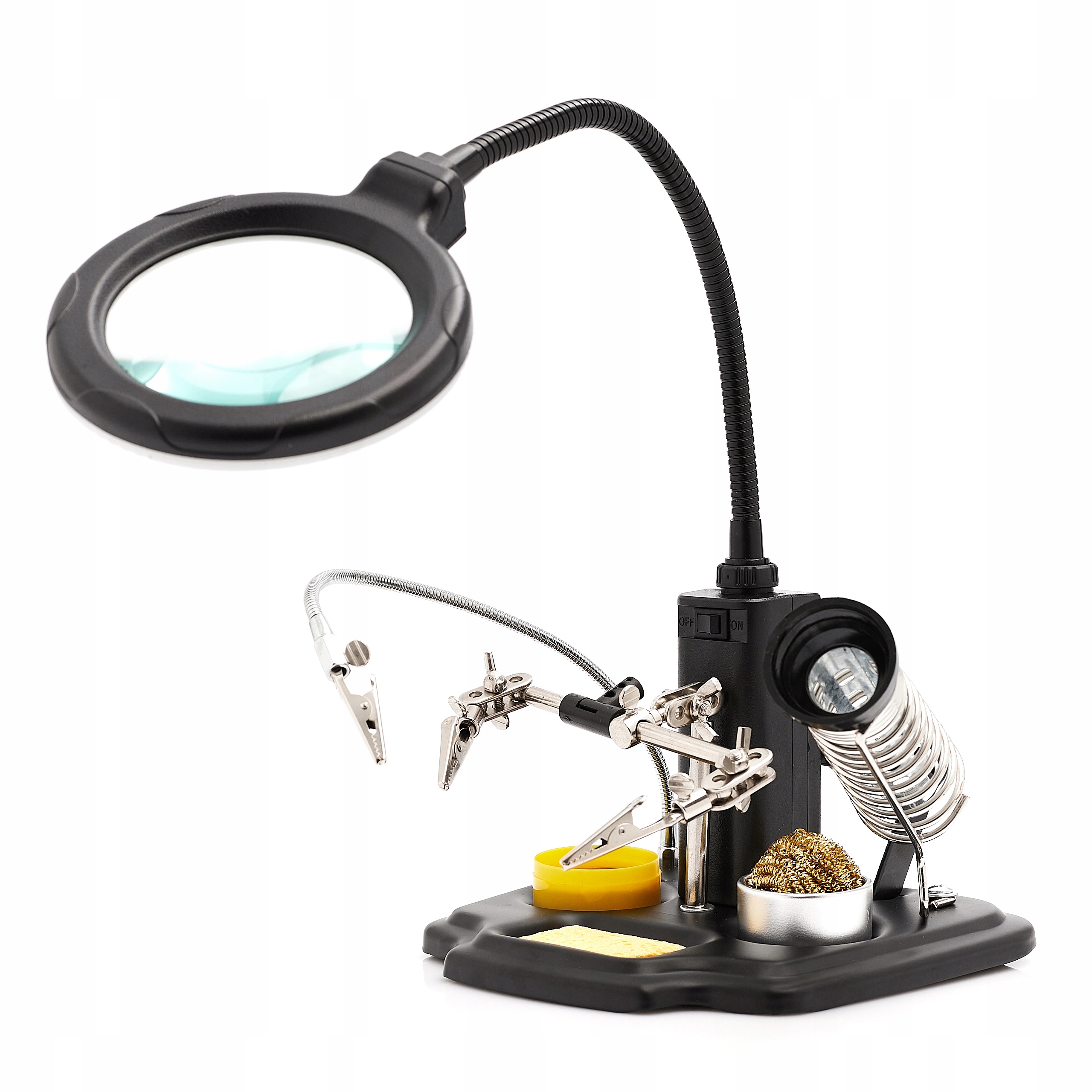 TRZECIA RĘKA UCHWYT MONTAŻOWY PODŚWIETLENIE LED LUPA 8w1 ZD-10Y TECHREBAL