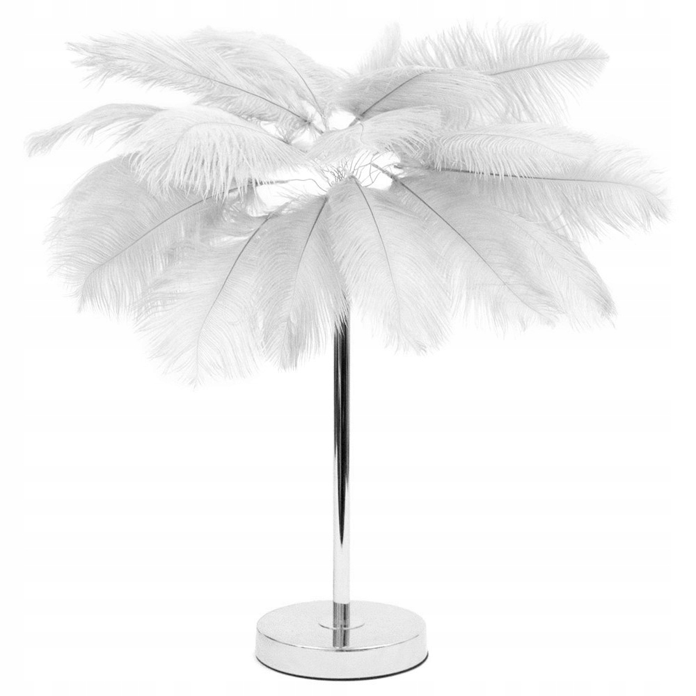 Stolová Lampa Perie 60 cm Strieborná Biela Kovová Klobúk Z Pera Stojaci Lesk