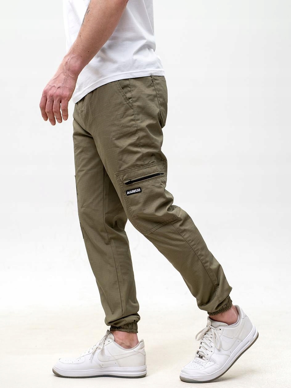 Látkové Kalhoty Jogger Kapsáče se stahovací šňůrkou Olivové Jigga Cargo L
