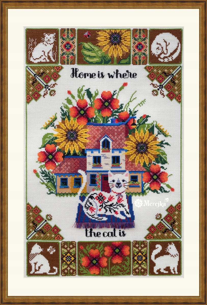 Sada na vyšívání Merejka K-220 "Dům je tam, kde je kočka" 27x43 cm