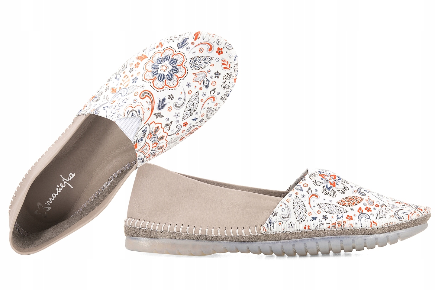 Maciejka T1930-13 Mokasíny Polobotky Balerínky Kůže popelavé květy 38