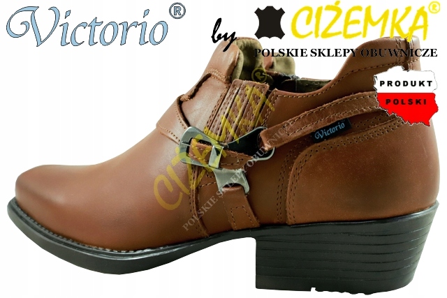 VICTORIO Kowbojki Półbuty na motol chopper cruiser SKÓRA PL 1026 BRĄZ 43 Kolor czarny