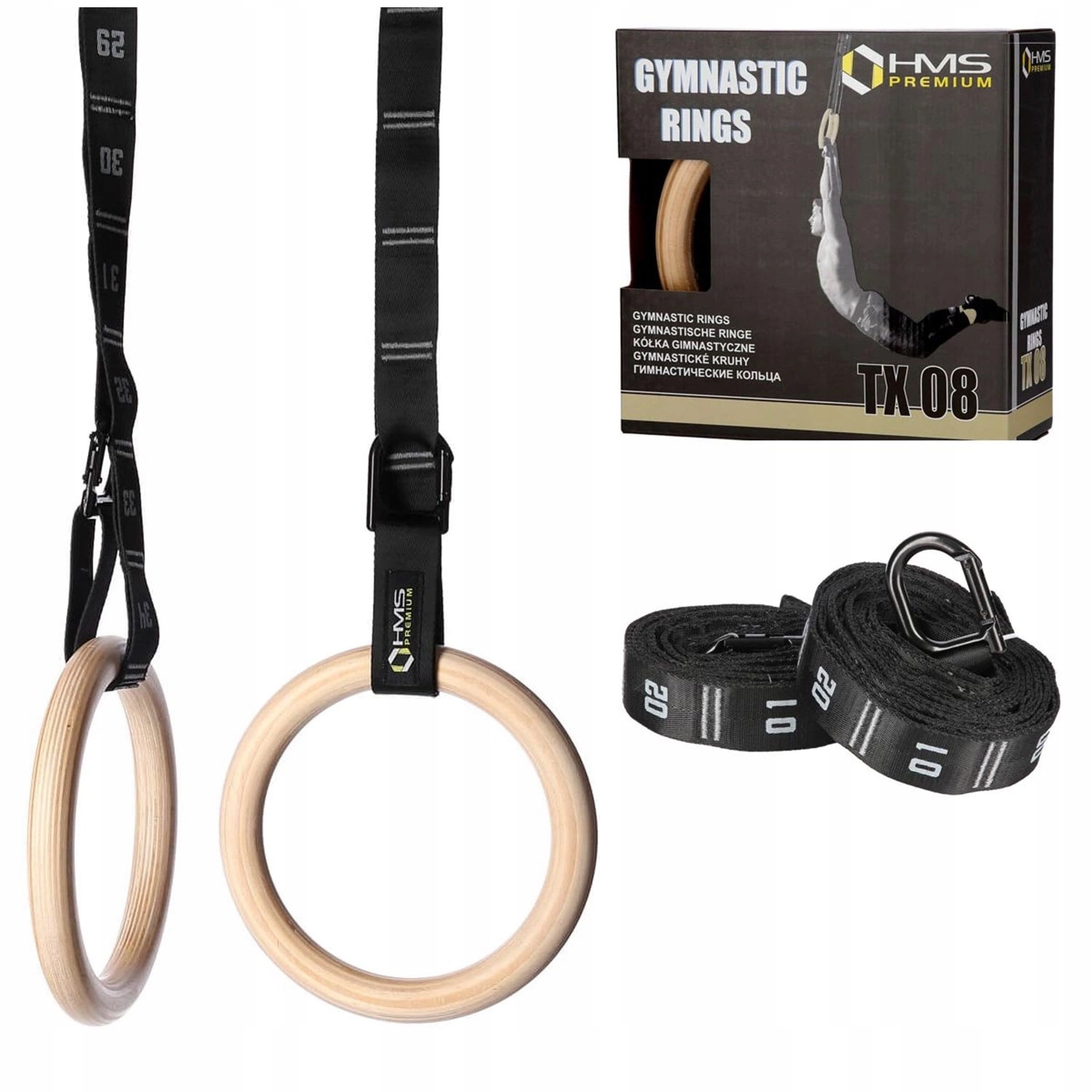 Drewniane Kółka Koła Gimnastyczne – Polerowane Komplet Taśm Z Miarką