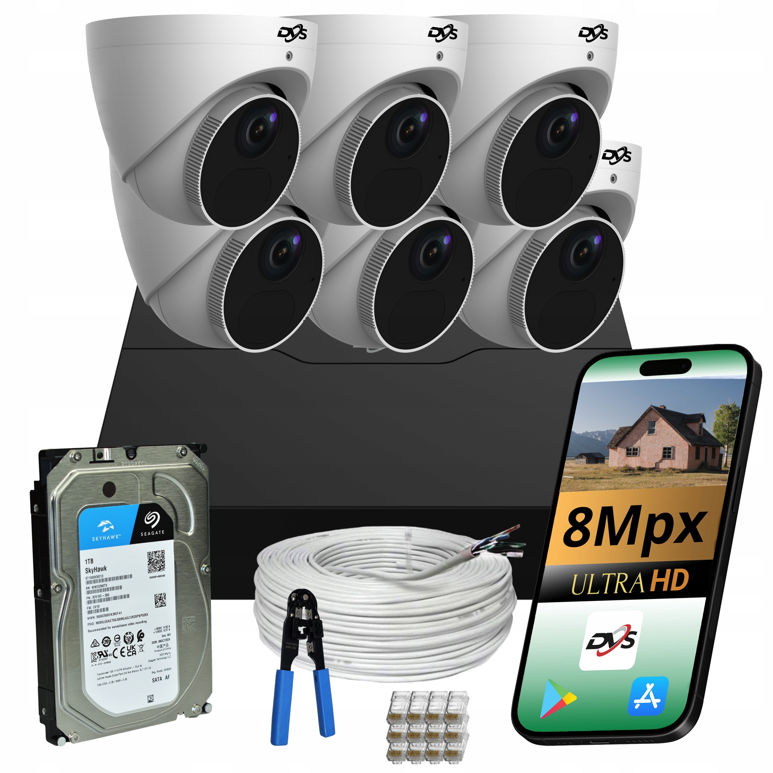 Sada 6 Venkovních Kopulových Ip Poe Monitorovacích Kamer 4K 8 Mp Disk 1TB