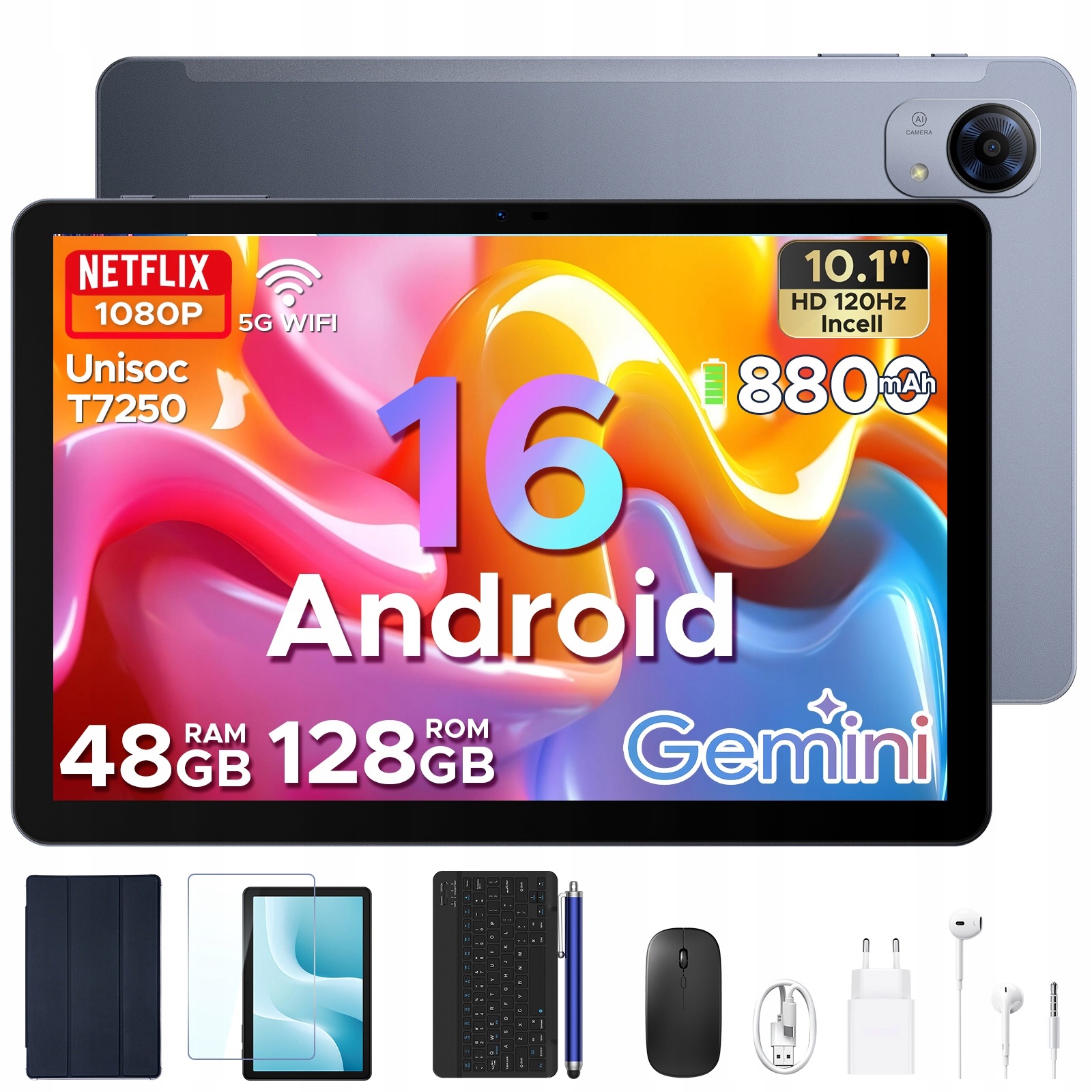 Tablet 10,1'' 2 az 1-ben Aorlym P10PRO 48+128GB Android 16 Készlet billentyűzettel és tollal