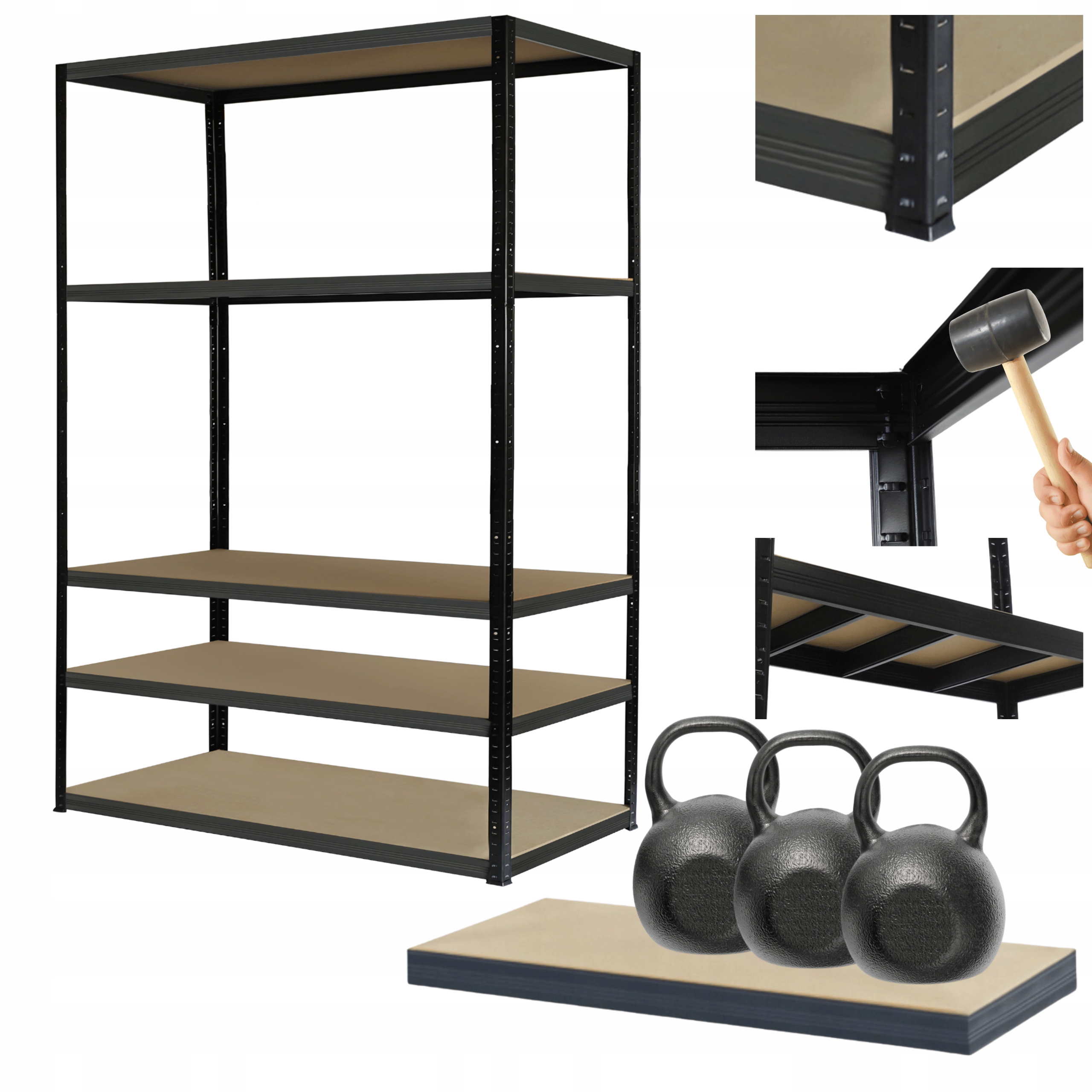 Kovový regál Black Premium stojan Helios 180x75x30 cm 5Px350 kg Trvanlivý