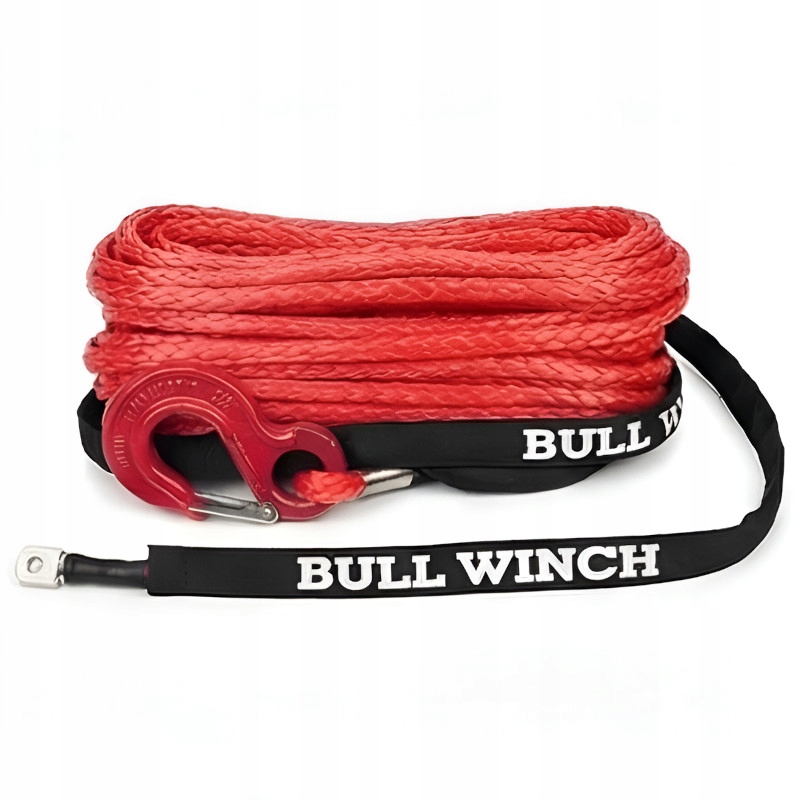 Lina Syntetyczna Do Wyciągarki 10mm 20m Dyneema z Hakiem Czerwona BullWinch