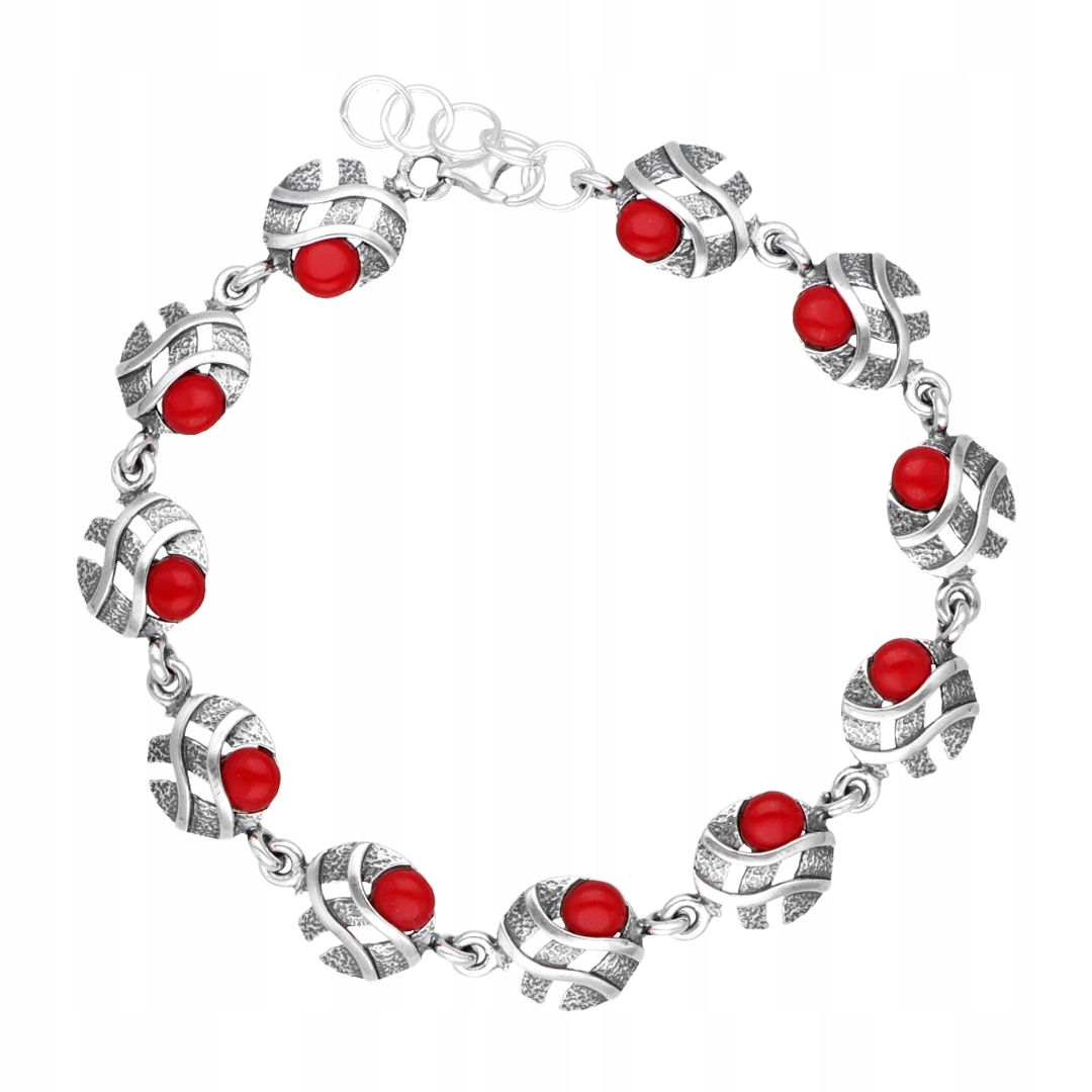 Kruhový náramek s korálem, stříbro