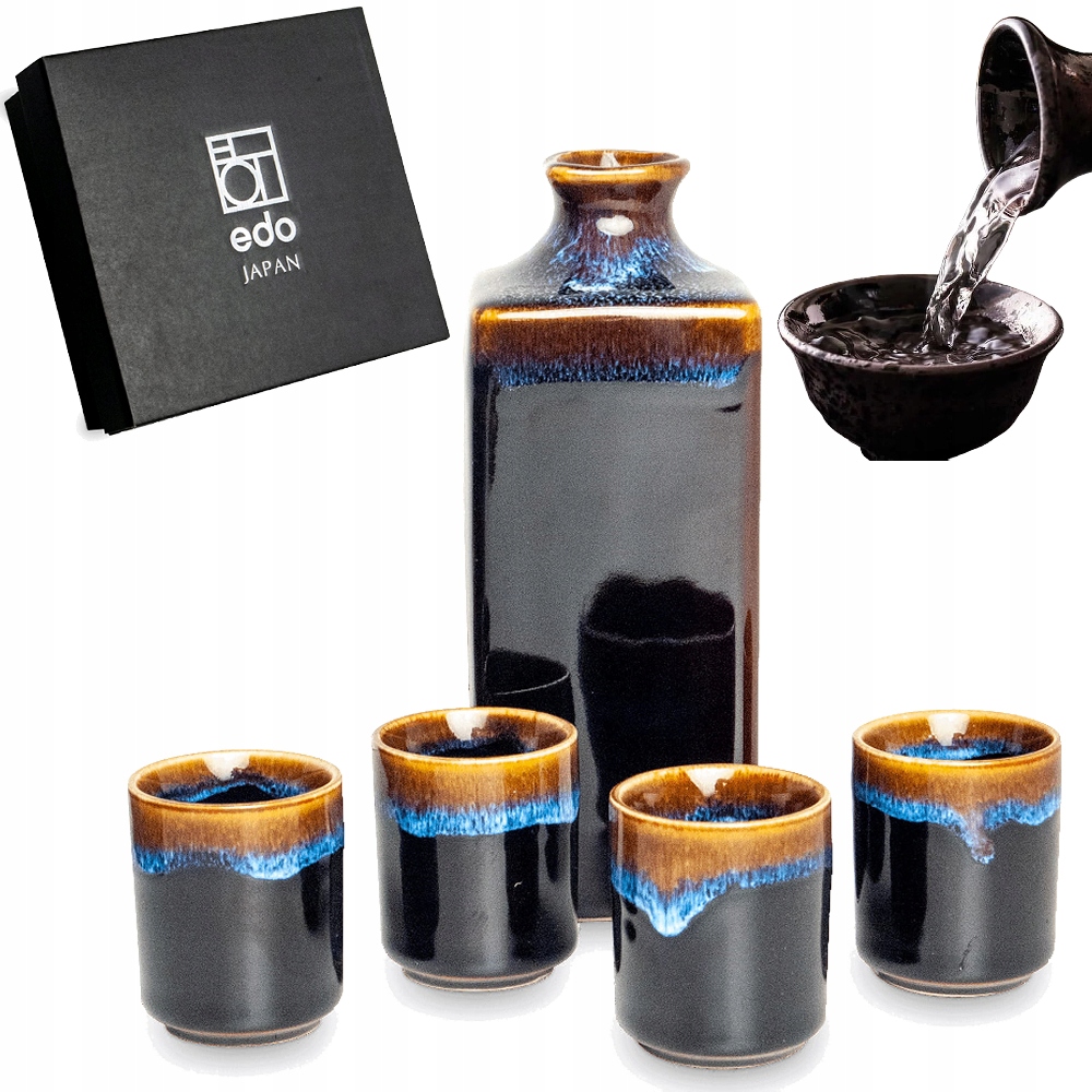 Čierno-hnedý set na podávanie Sake Originálny japonský 450 ml Edo Japan