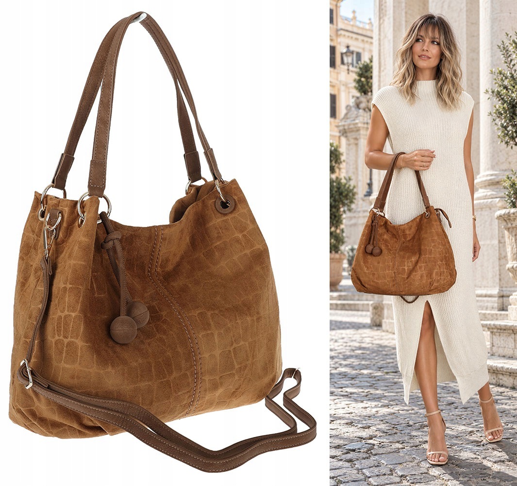 Dámská shopper kabelka prostorná semišová taška přes rameno HL004 Hnědá