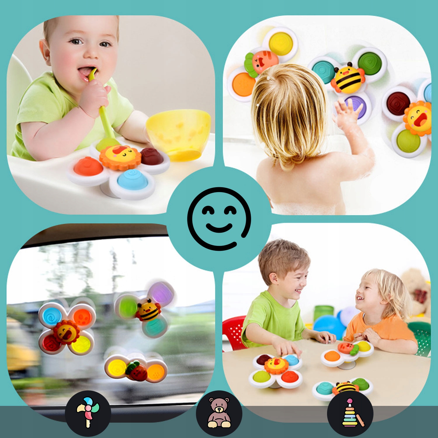 ZESTAW SPINNERÓW x3 WIRUJĄCE GRZECHOTKI Z PRZYSSAWKĄ ZAKRĘCONE SENSORYCZNE EAN (GTIN) 5905982051178