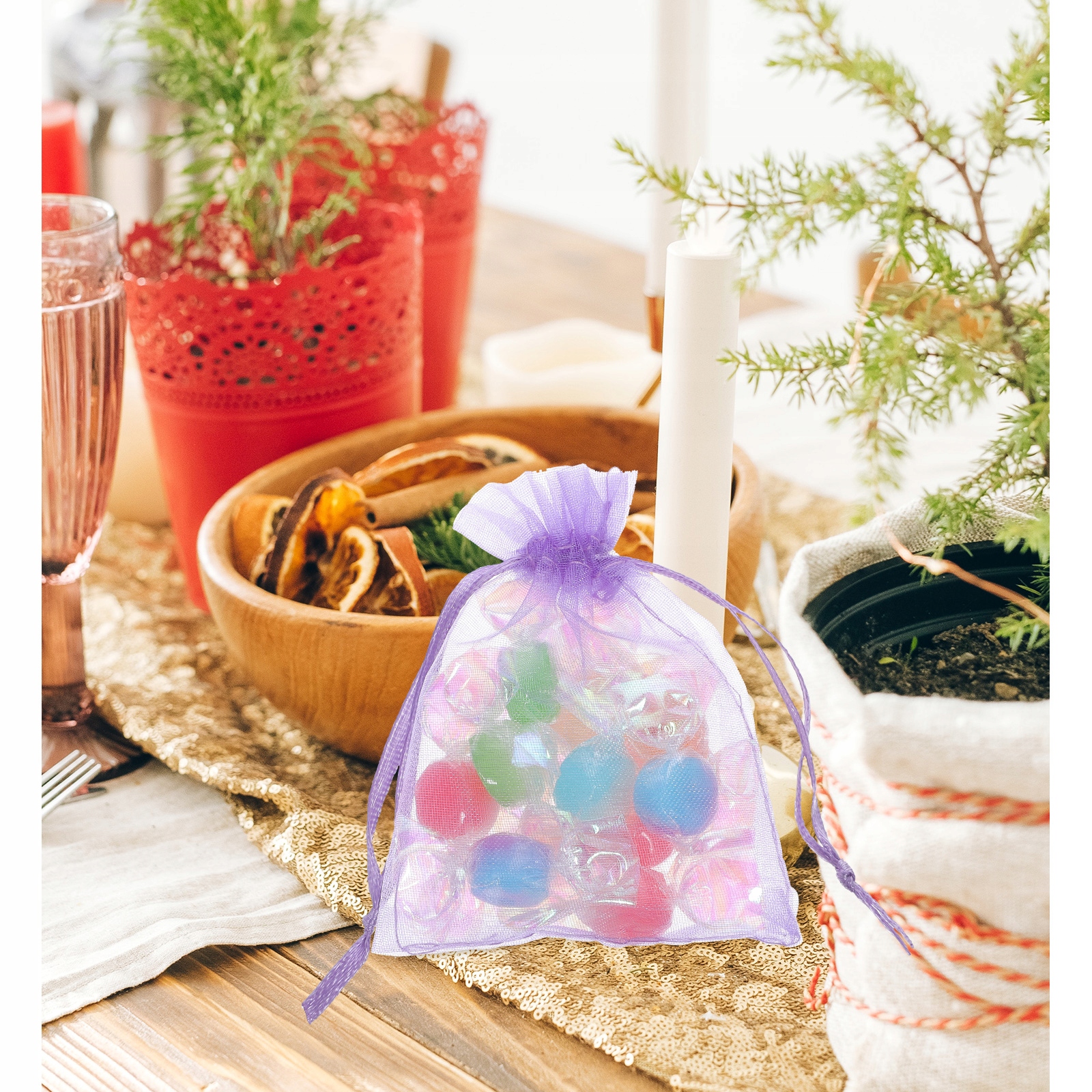 WORKI DO PAKOWANIA Z ORGANZY WORECZKI NA CUKIERKI BIŻUTERIA PRZENOŚNE WORKI ŚCIĄGANE 50 SZT. Rodzaj inny