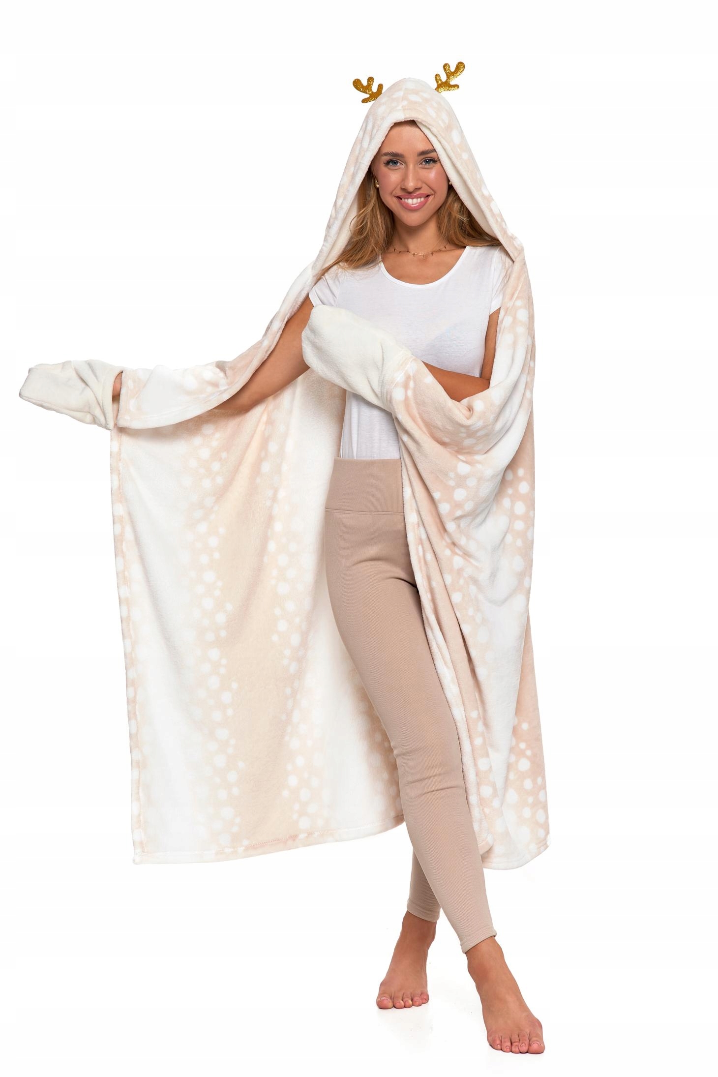 Deka s kapucí, Béžová, teplá, Sob, oversize, Mikinová Deka, Dárek, Uni