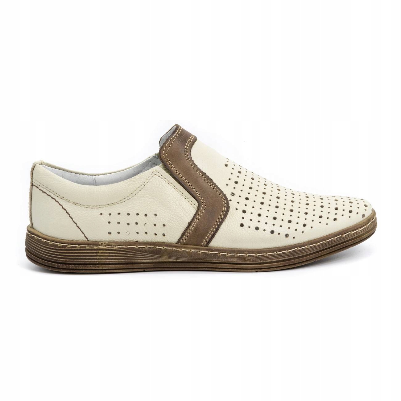 

Męskie mokasyny skórzane na lato 713MP ecru 48