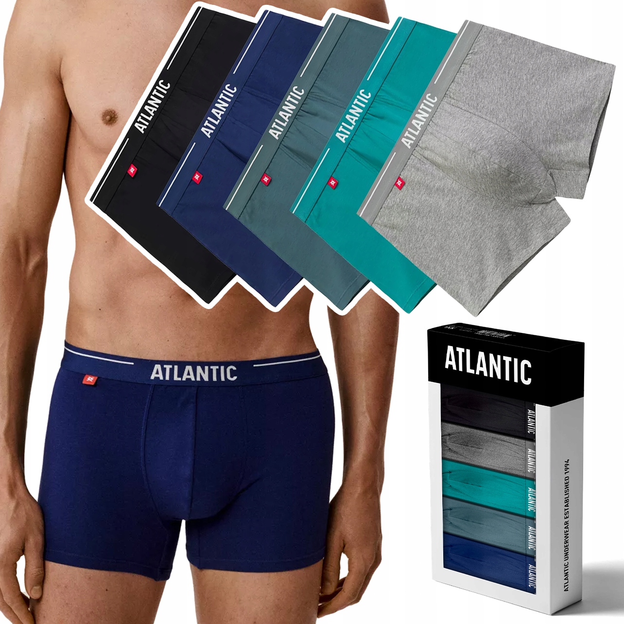 Pánské boxerky 5-PAK Sportovní bavlněné šortky Atlantic 5SMH-004 L