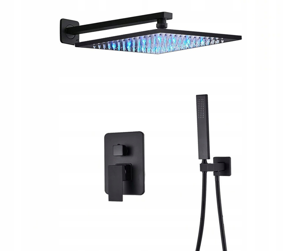 Podomietková Sada Čierna Matná Dažďová Sprcha 30 CM Led Box