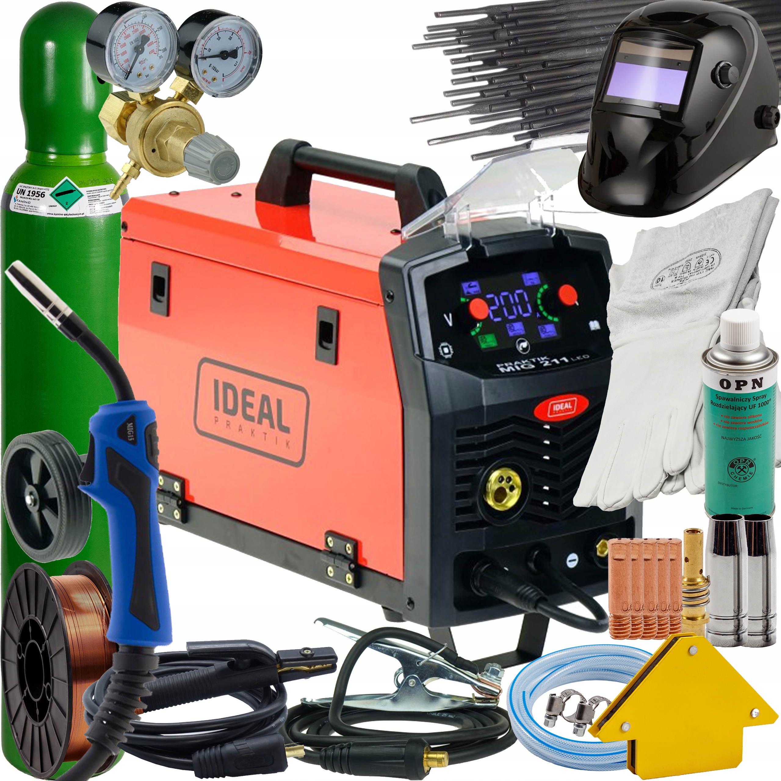 Svařovací stroj Migomat Mig Mma Tig Praktik 211 Synergie Led Ideal Set 1