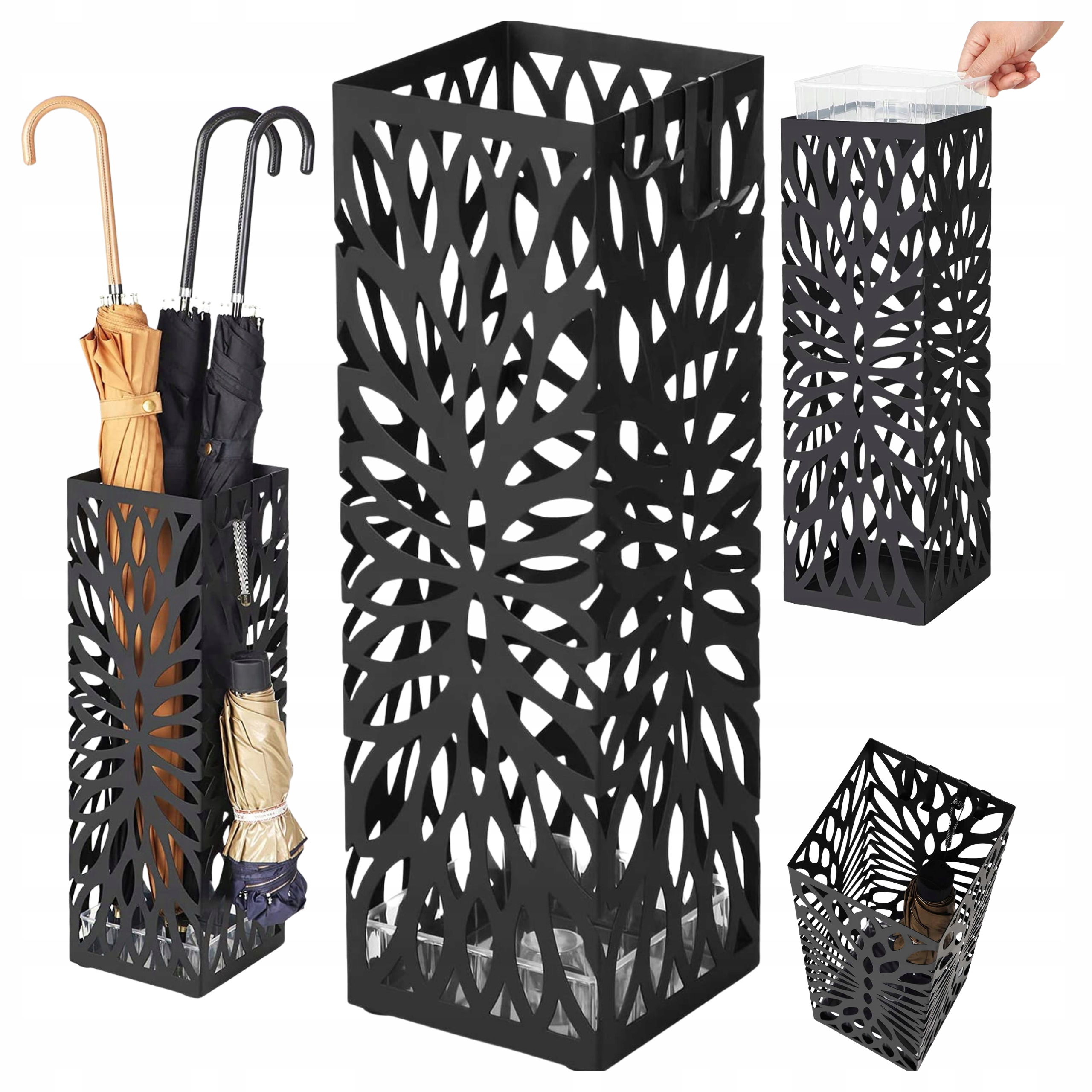 Stojan na deštníky Deštník Kovový s odkapávačem na vodu Háčky černý