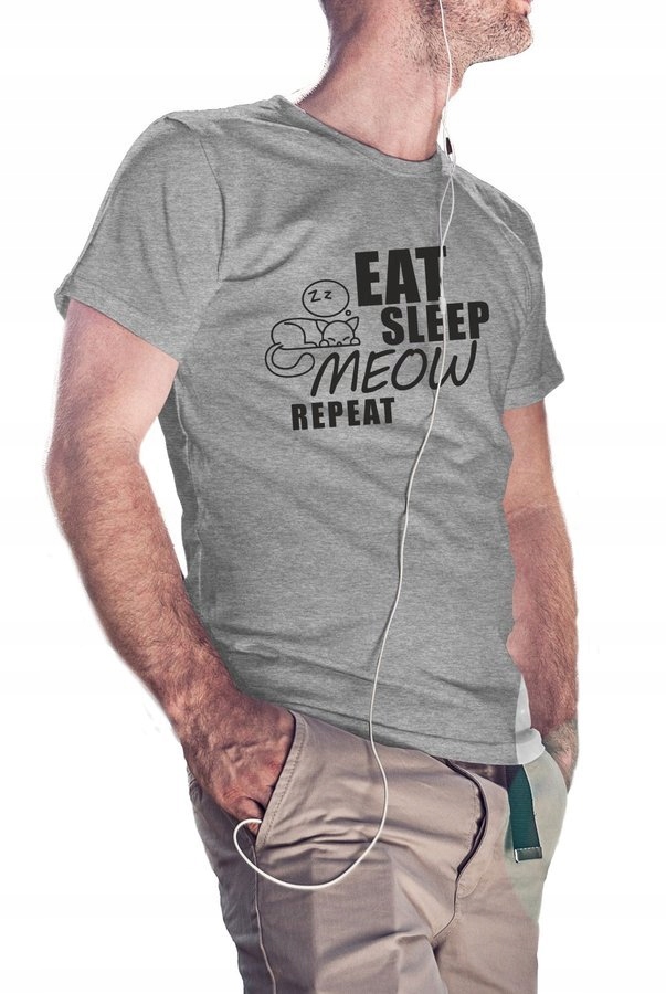 

Koszulka męska Eat Sleep Meow Repeat, szara M