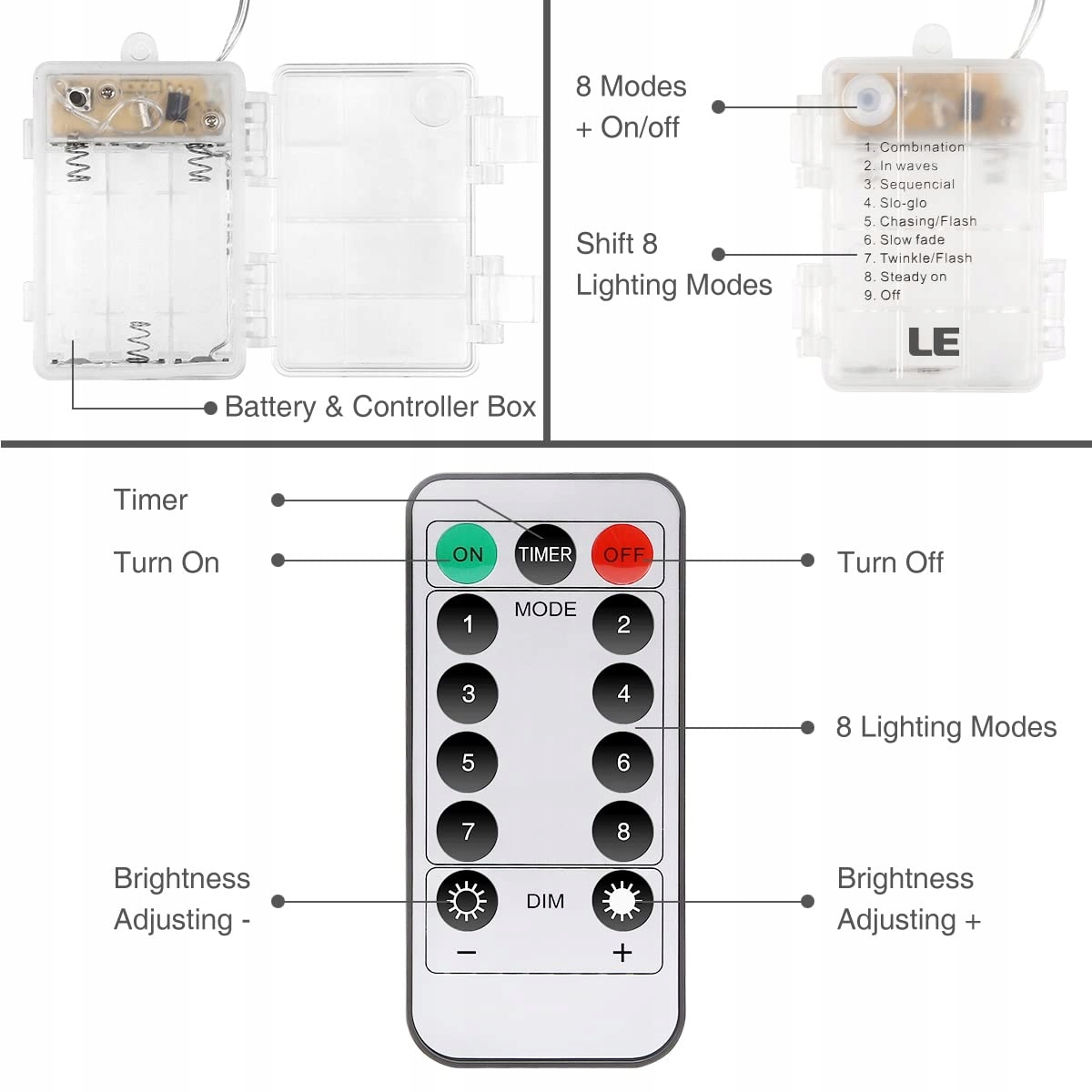 Kurtyna LED 3x3m 300 Ciepłe Białe 8 Trybów USB Wnętrz/Zewnątrz — miniatura 2