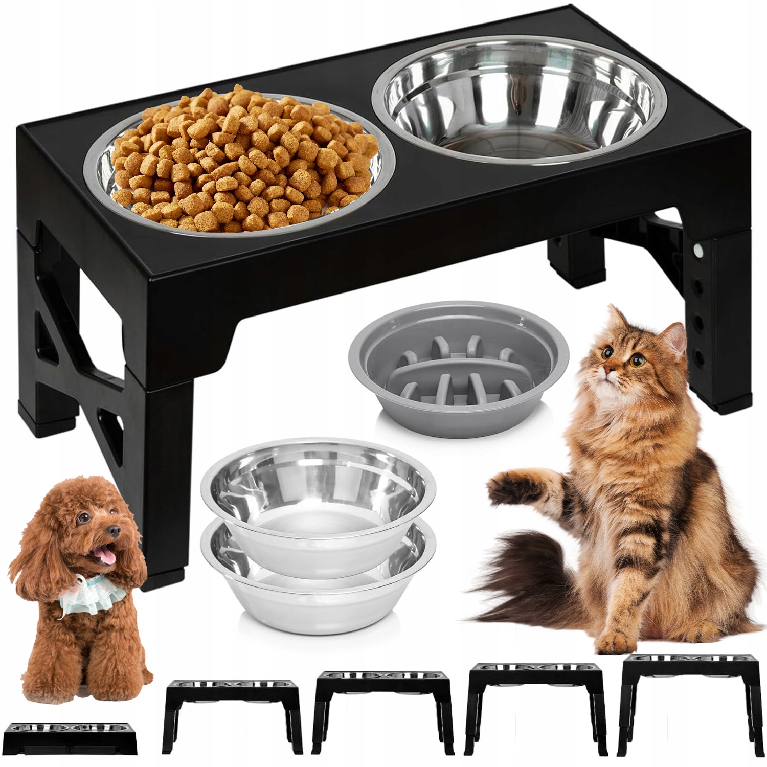 Levně Misky Na Stojanu Pro Středního Psa Dvojitá Kovová Protiskluzová Miska