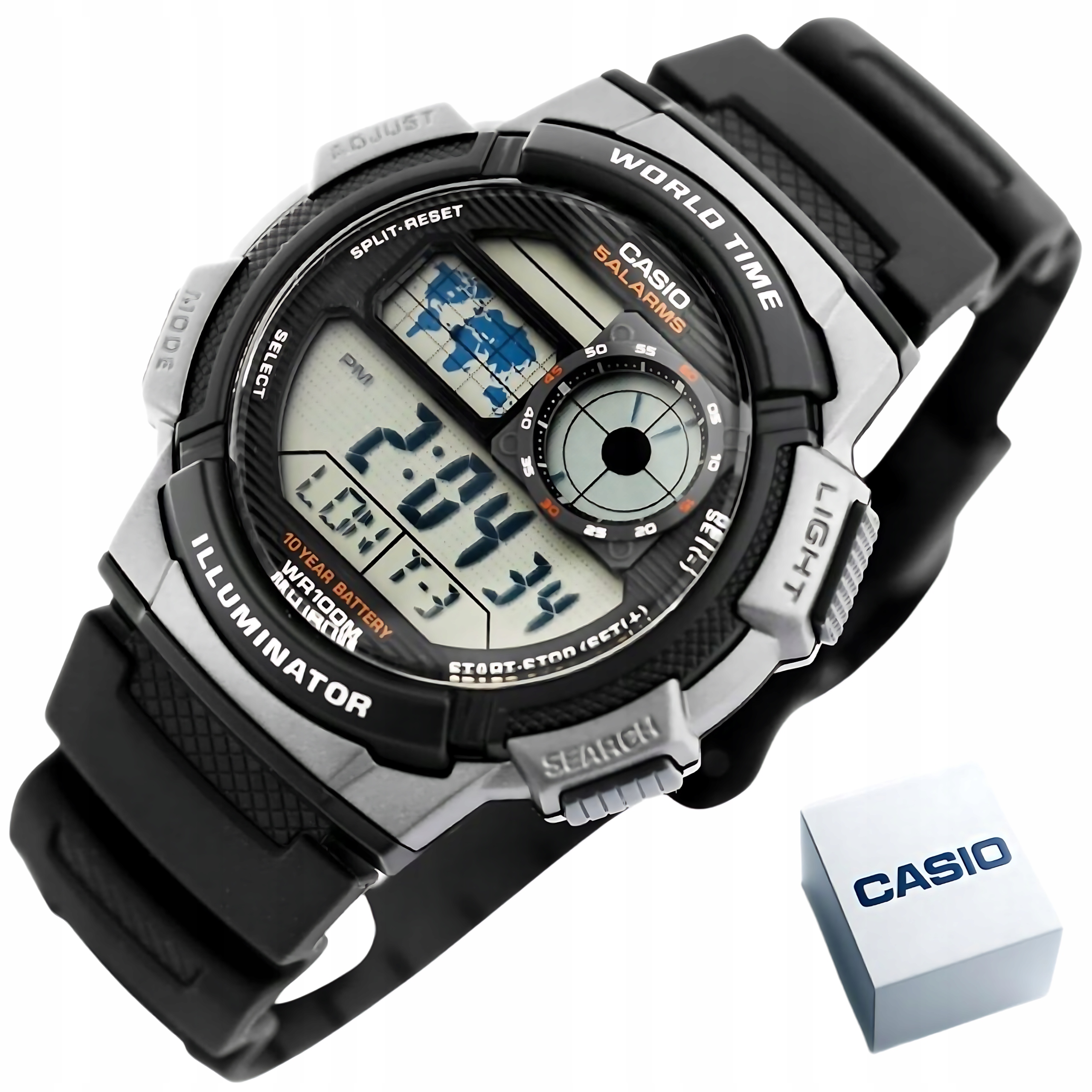 Pánské Hodinky Casio AE-1000W-1B Stříbrno-černé Vodotěsné WR100 Krabička