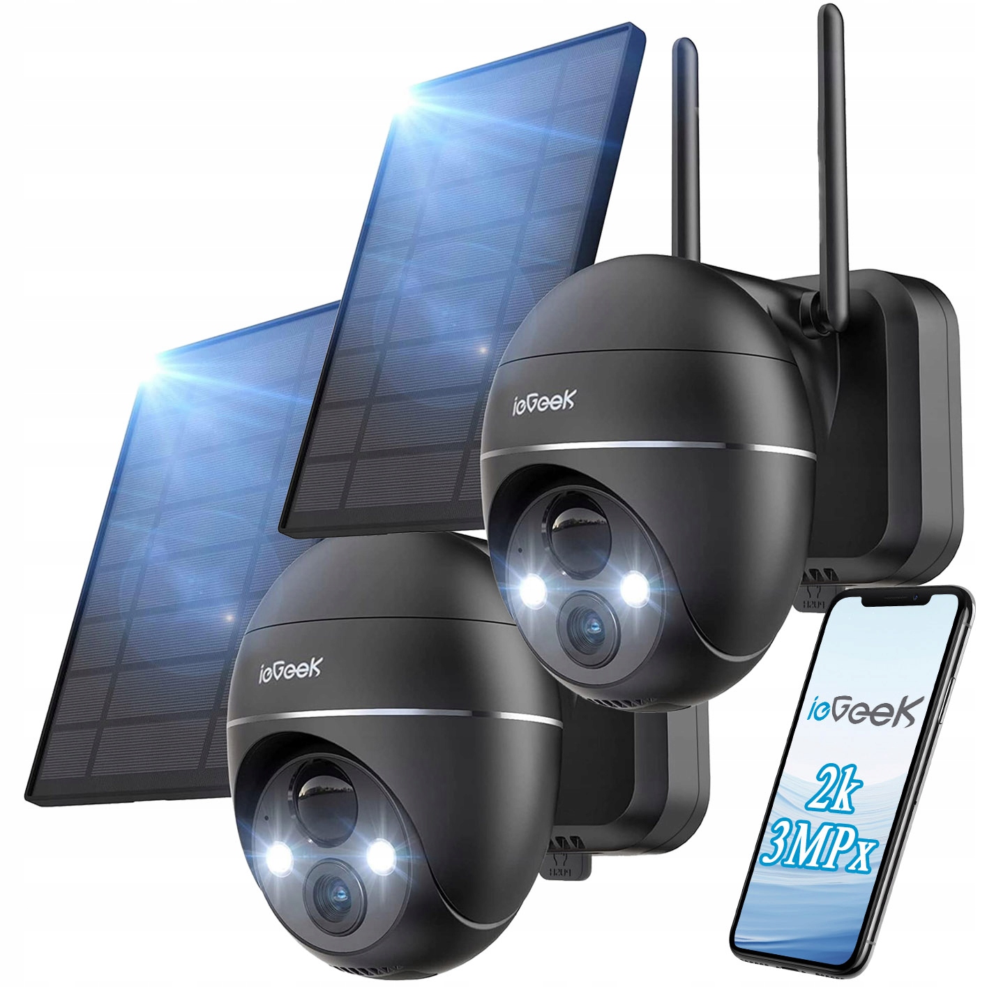 Venkovní Solární Kamera 2K Wifi Ip 3MPX Otočná 4X Zoom 9000MAH IP65 x 2