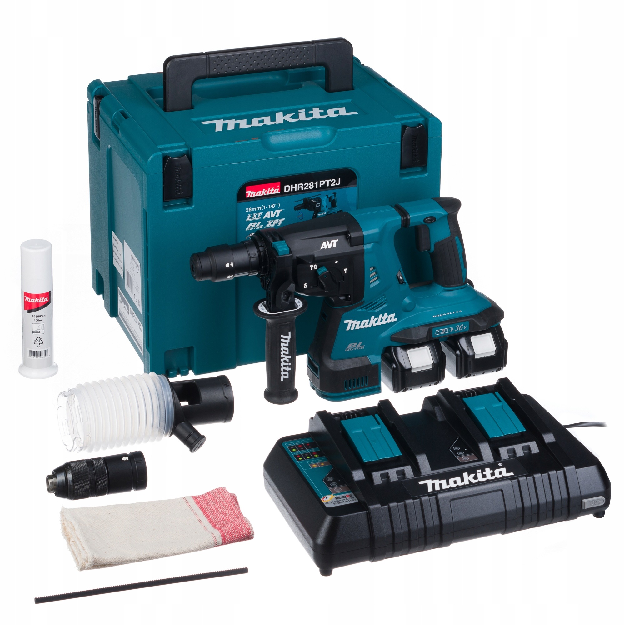 Akumulátorové vrtací kladivo Makita DHR281PT2J, 36 V, 3 funkce, Sds Plus