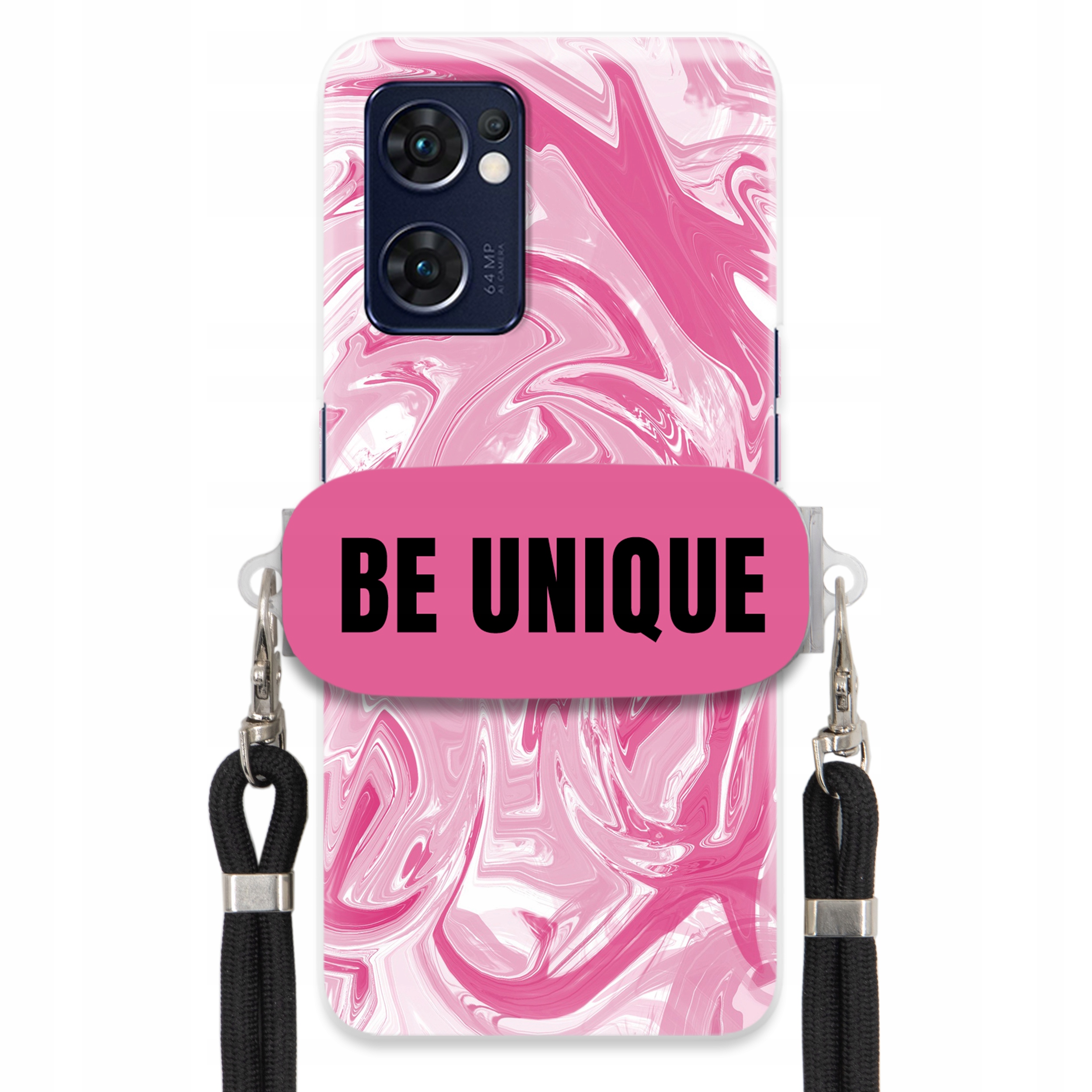 Puzdro pre Oppo Reno 7 4G Upevňovacia šnúra Čierna Ružová Mramor Be Unique