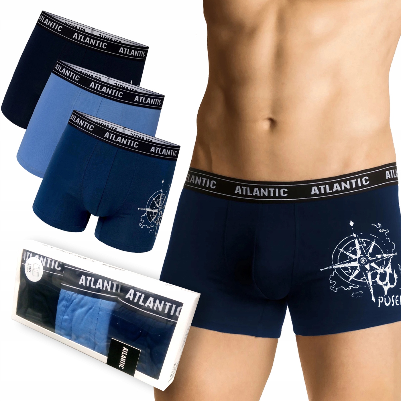 Pánské šortky Atlantic 3MH043 spodní prádlo boxerky cotton stretch 3PAK XL