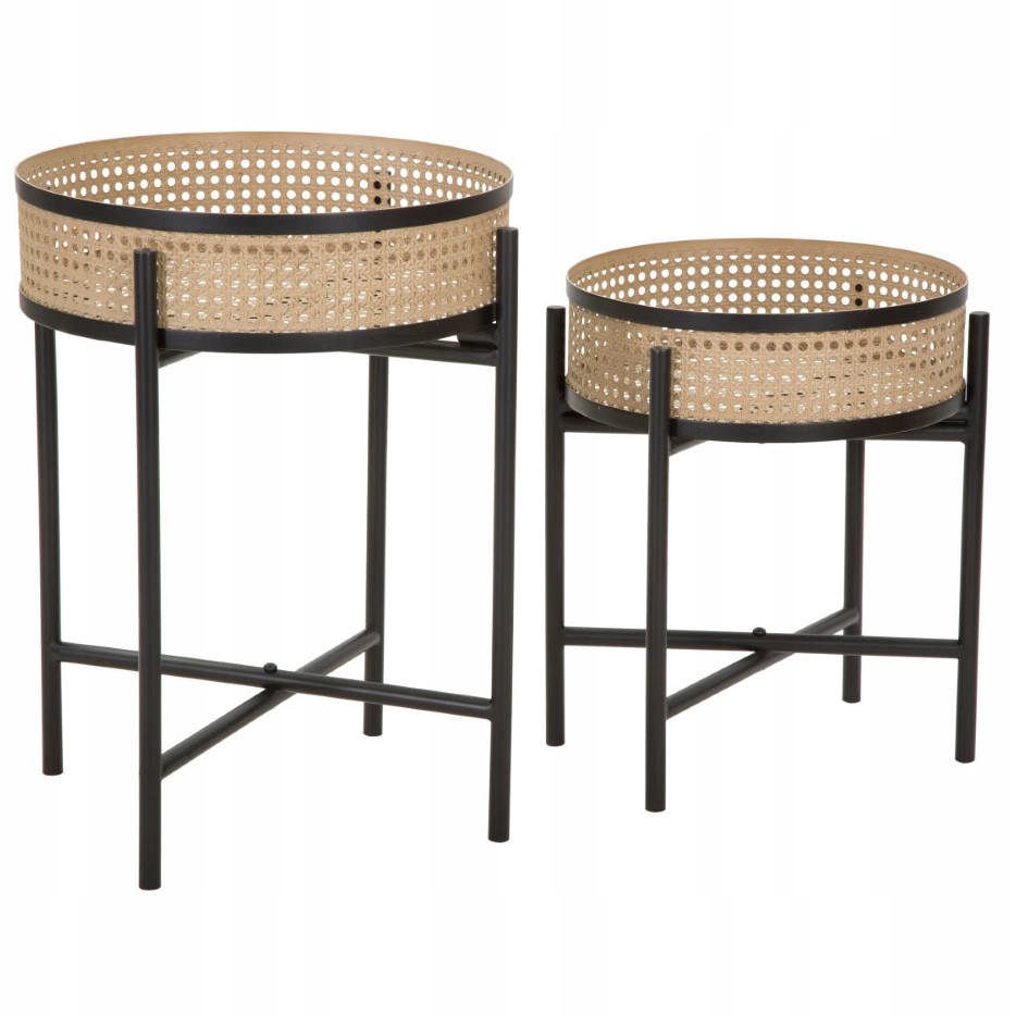 Sada elegantných konferenčných stolíkov z kovu Fuji, viedenská pletenina