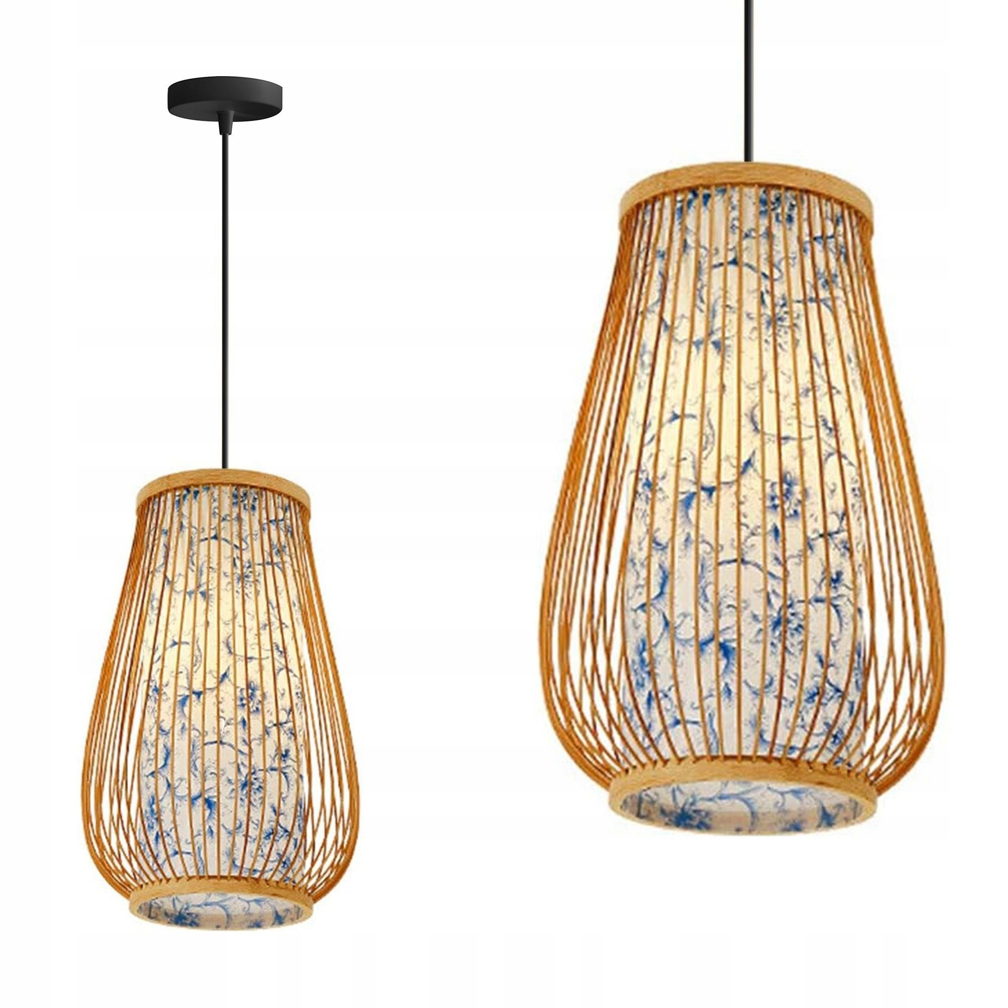 Závěsné Stropní Svítidlo Boho Ažurová 20 cm Bambusová Modrá Květiny