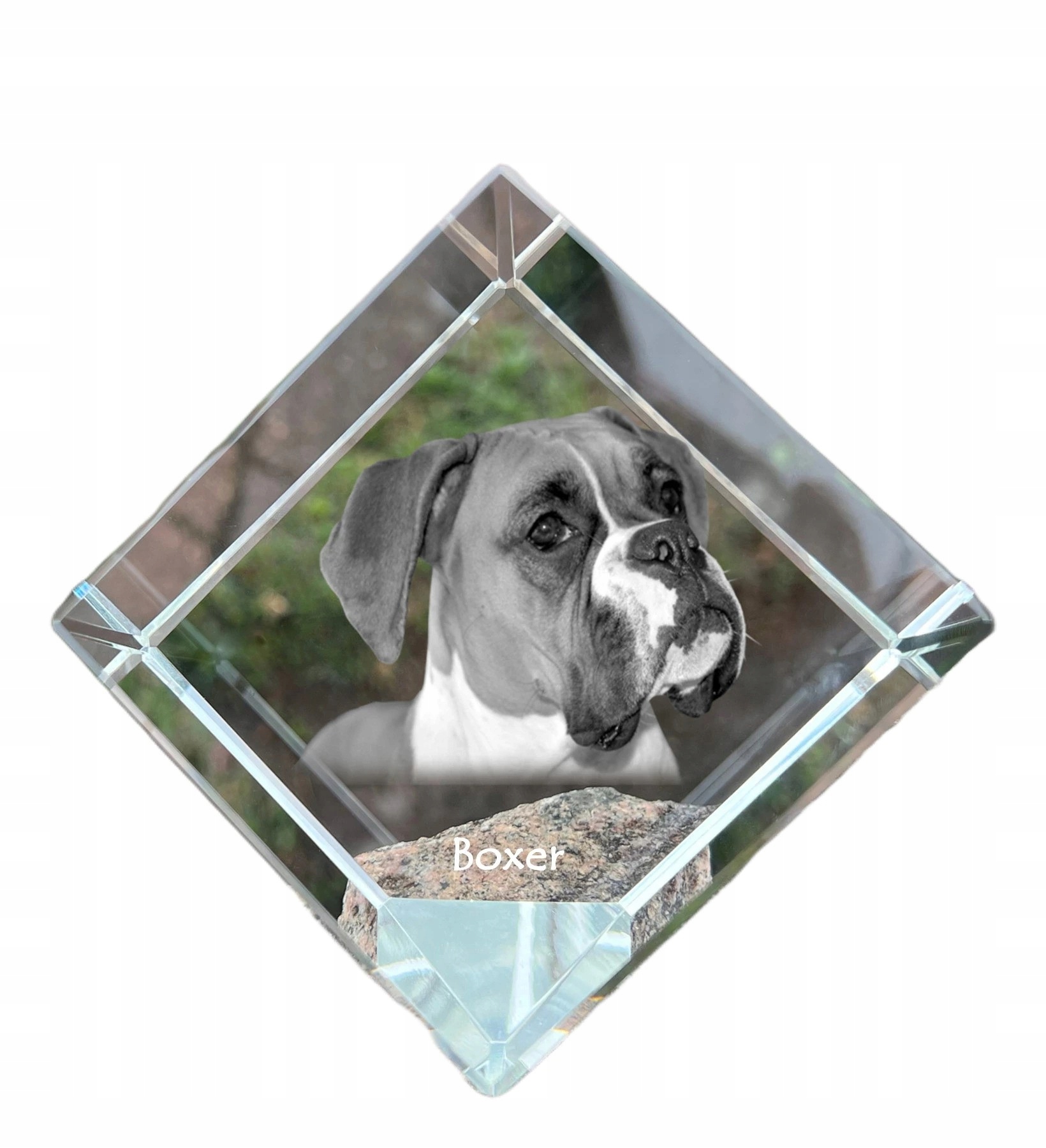 Boxerová krištáľová kocka s fotografiou psa, personalizovaná ozdoba na stôl