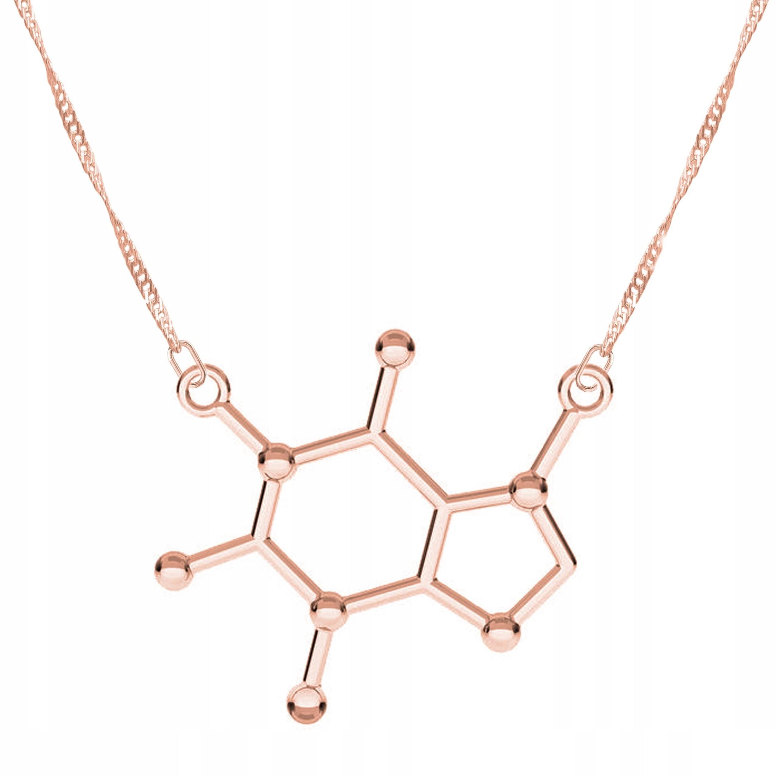 Pozlacený náhrdelník s kofeinem Molekula Chemie Kofein Káva Stříbro 925
