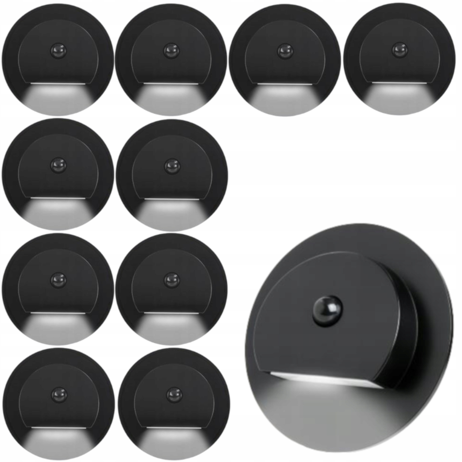 11X Led Schodišťová Lampa S Kulatým Rámem Na Schody 230V S Detektorem V Rámu