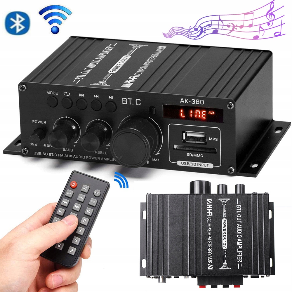 Karaoke Zesilovač Usb Sd Bt Velký Výkon 2-KANÁLOVÉ Fm Rádio Ideální Dárek
