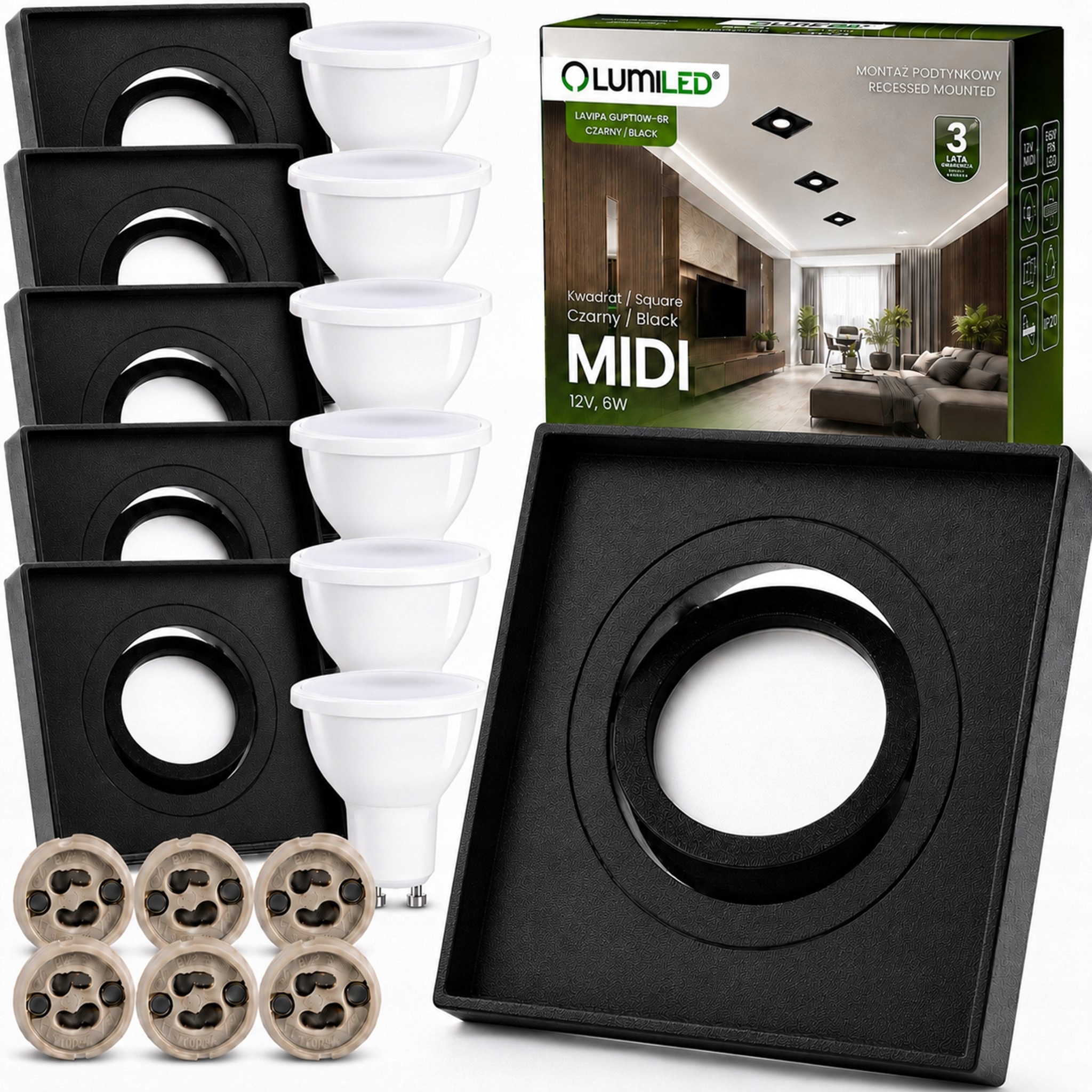 6x Podomítkové svítidlo 6W Halogenová Spot Tuba Lampa Pohyblivá Led žárovka GU10