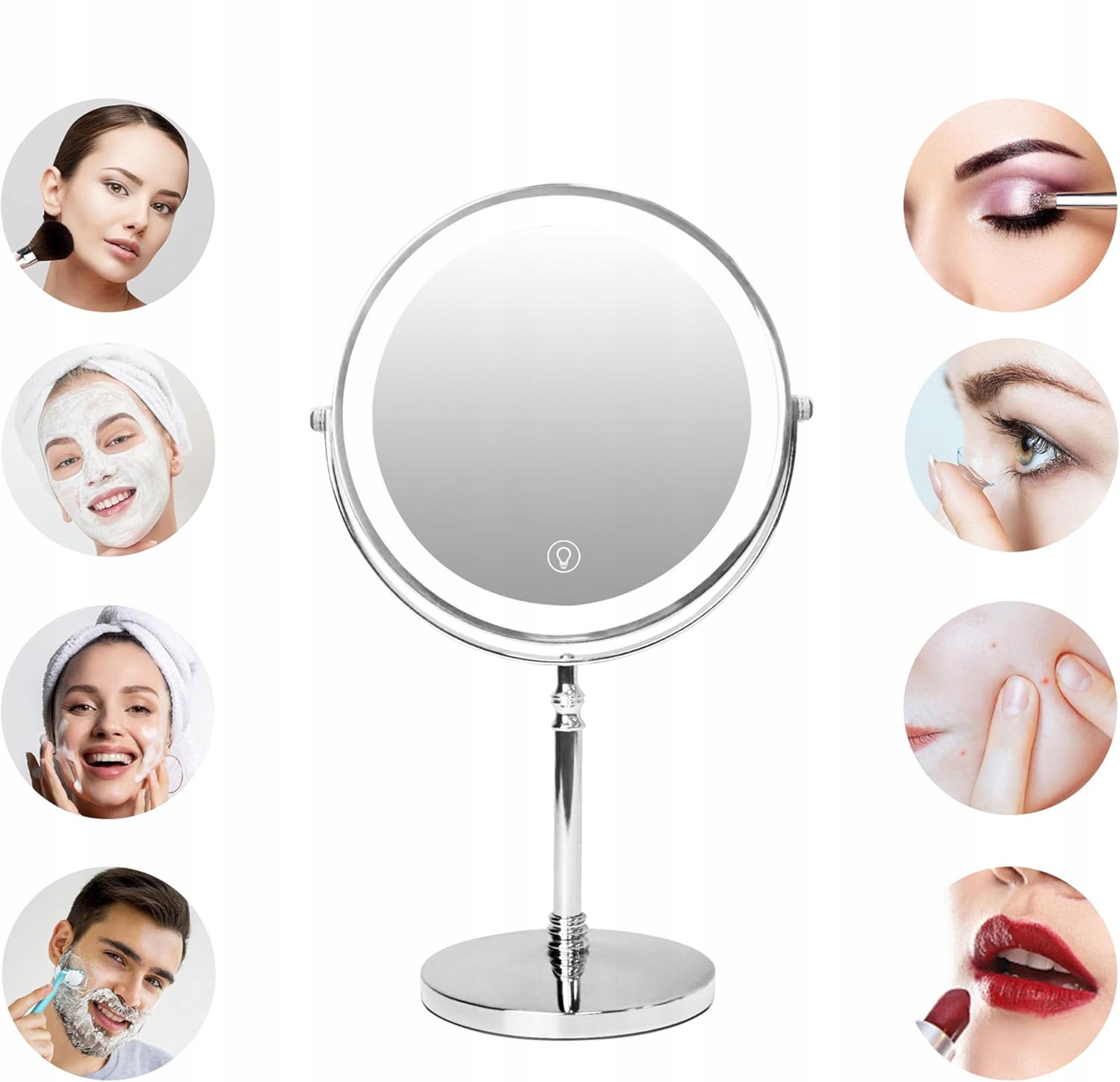 10X Kosmetické Zrcátko Pro Líčení, Podsvícené, Zvětšovací Led, stojící