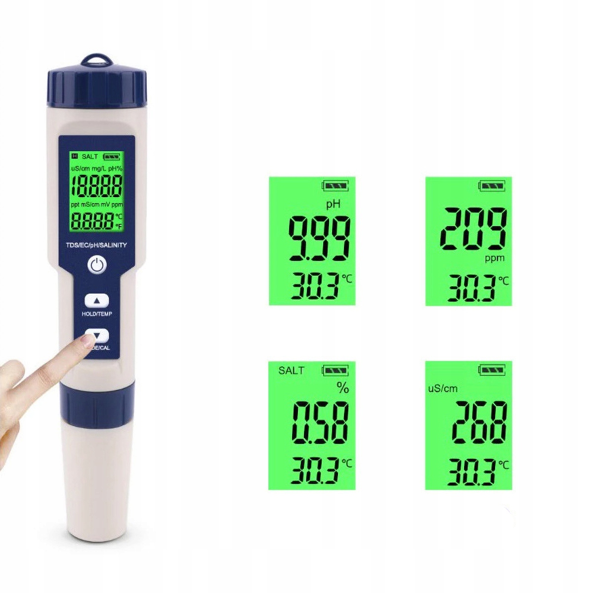 Levně 5 v 1 PH/EC/TDS/slanost/digitální teploměr Tester vody PH0~14