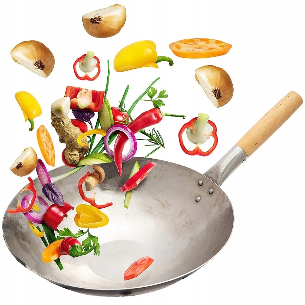 Patelnia Wok 12 Cali PŁASKIE DNO Ręcznie Kuty 31cm