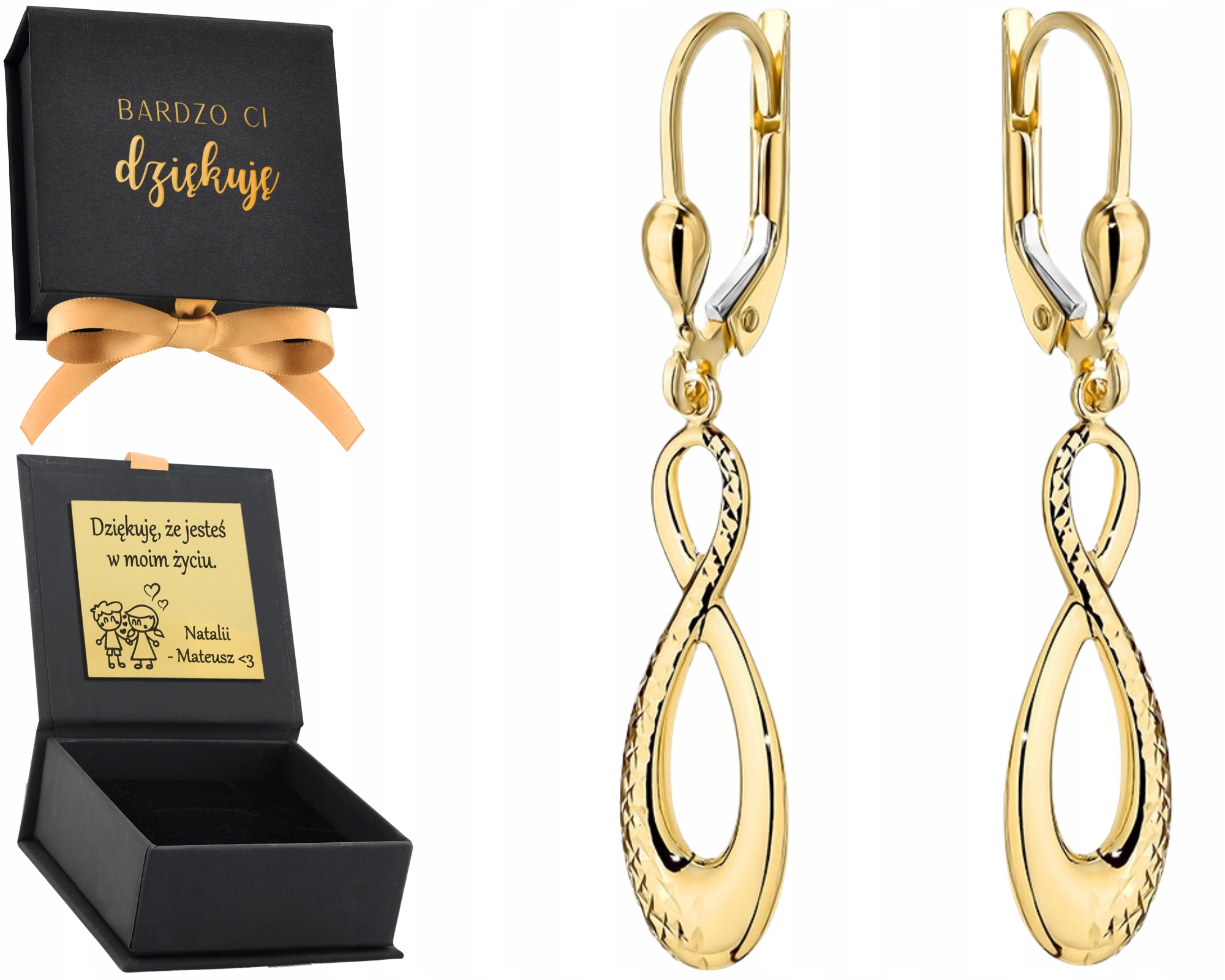 Zlaté Náušnice Znamení nekonečna Visačky Zdobené Diamantem 585 14K