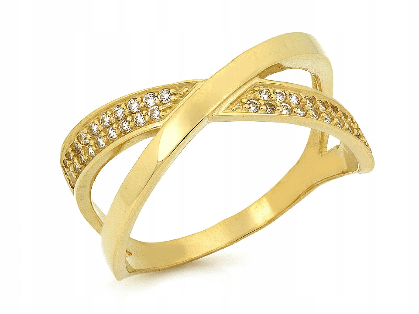 Zlatý prstýnek 585 x propletený s Bílými zirkony 19r dárek 2,80 g