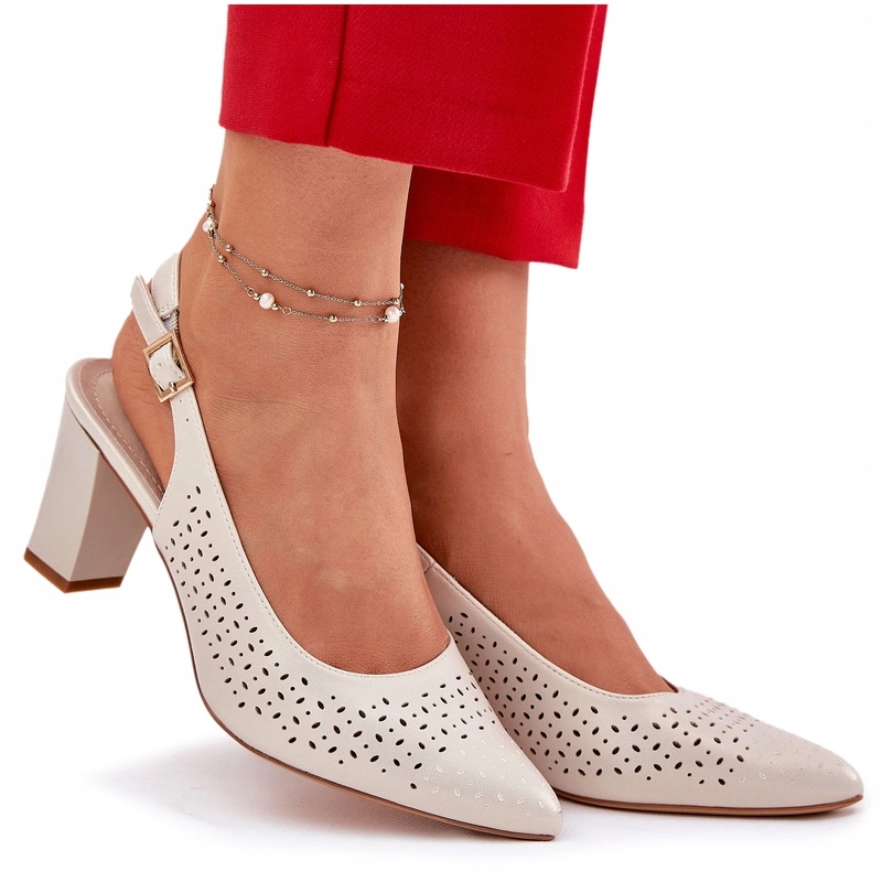 Ažurové Sandály Na Podpatku S Špičatými Špičkami Sergio Leone SK163 Perleťové 38