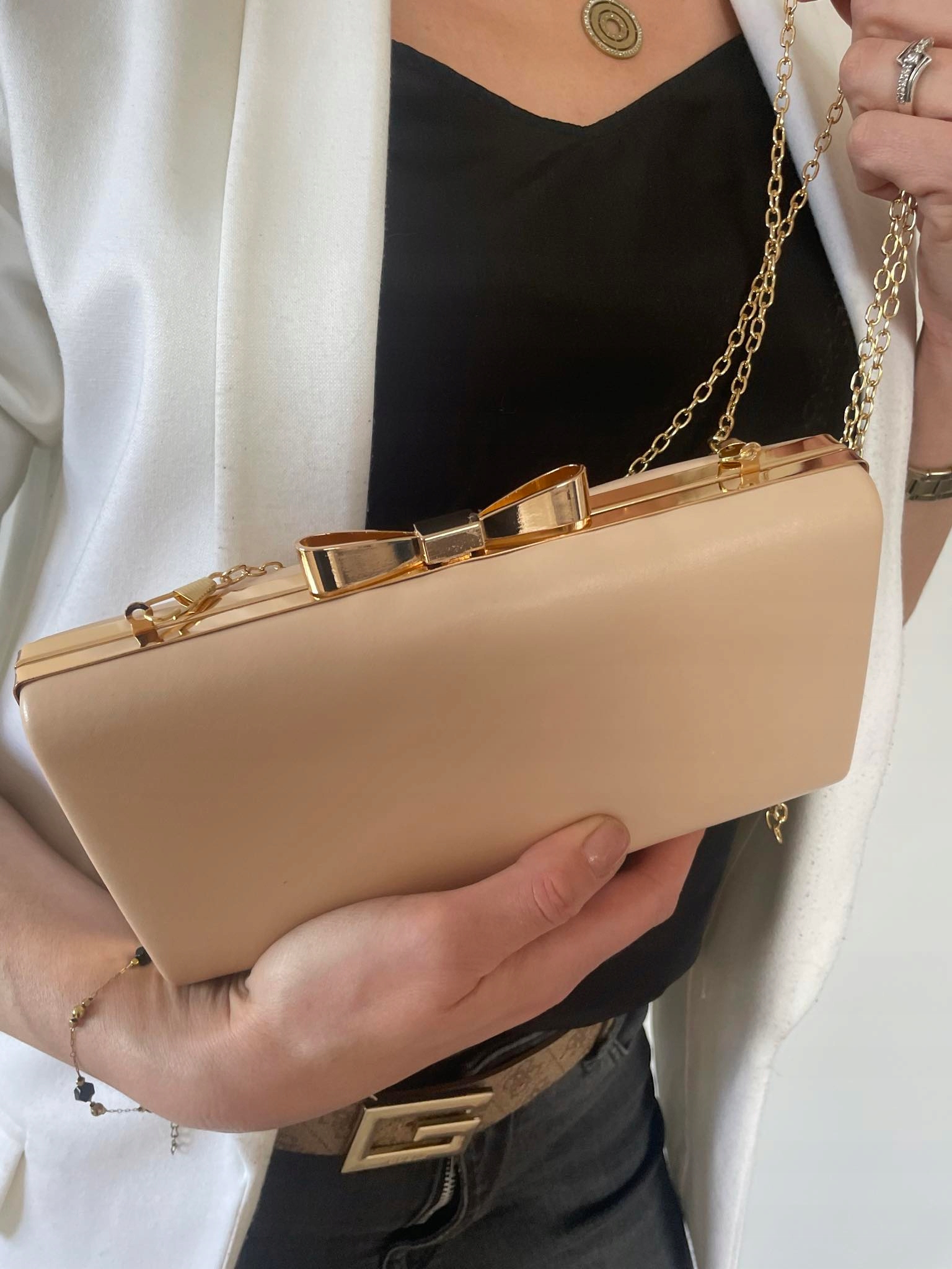 TOREBKA KOPERTÓKA PUZDERKO skóra eko kokarda NUDE Model kopertówka