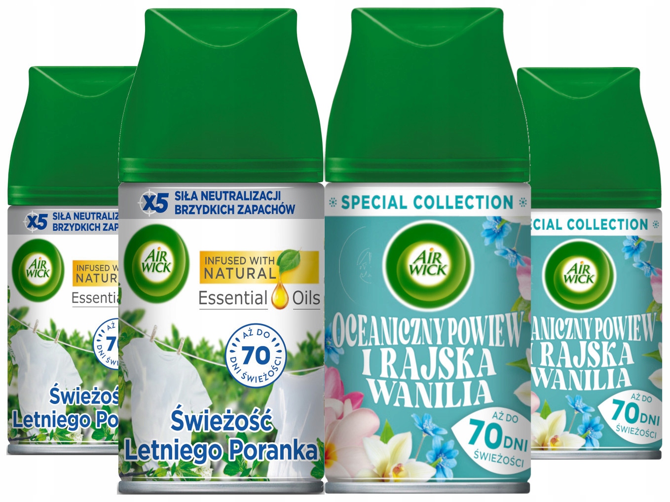 Levně Sada Air Wick Freshmatic Svěžest Rána a Rajská Vanilka – náplň 4x250 ml