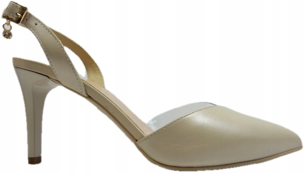 Béžové sandály na podpatku s koženým zapínáním Sala 37